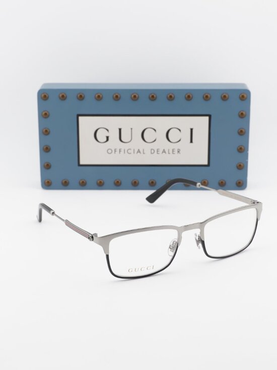 Gucci GG0135O 002 Rectangle Eyeglasses 52mm - Ruthenium / Black main image 11